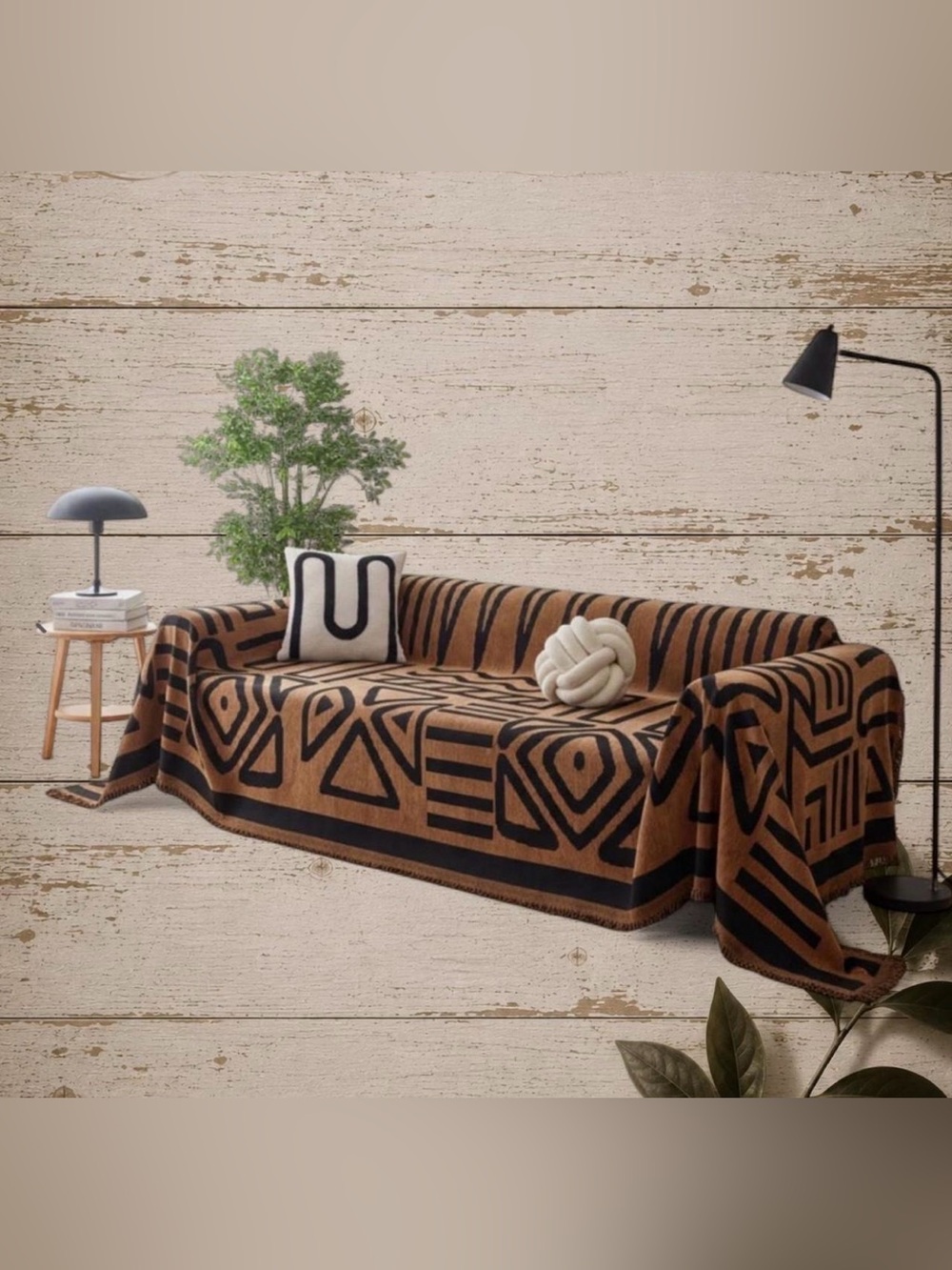 Open Box Modern Brown Boho Geometric Couch Cover / Throw Blanket - 71”x150”
